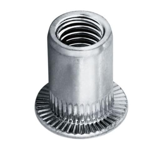 Flat-Head Blind Rivet Nuts, Zinc-Plated Steel M6, 5.0–8.0 mm Grip Range, 10-Pack