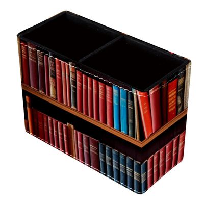 Desk Pen Holder, Black Wood Bookshelf Pencil Cup