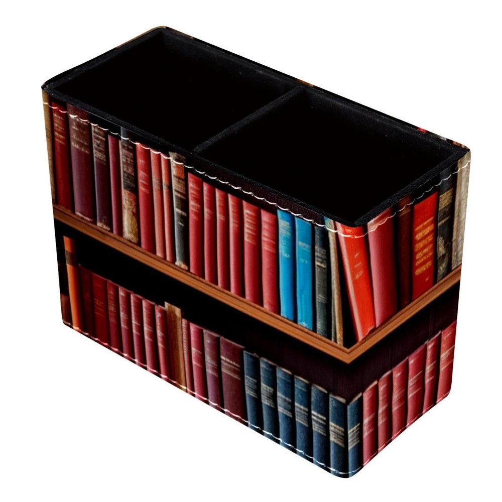 Desk Pen Holder, Black Wood Bookshelf Pencil Cup