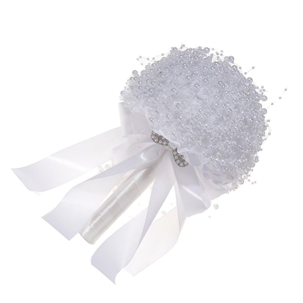 MAGICLULU White Bridal Bouquet with Artificial Pearls for Weddings