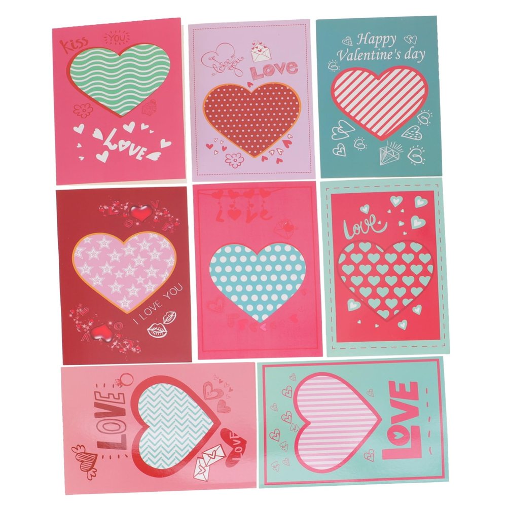 STOBOK 16-Piece Valentine's Day Cards with Heart Designs, Greeting Cards for Birthdays and Weddings, Writable High-Quality Paper, Bright Colors