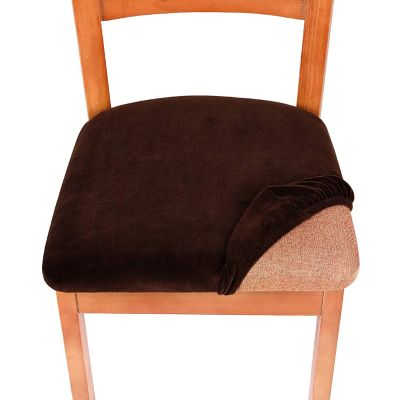 4-Piece Velvet Dining Chair Seat Covers, Dark Brown