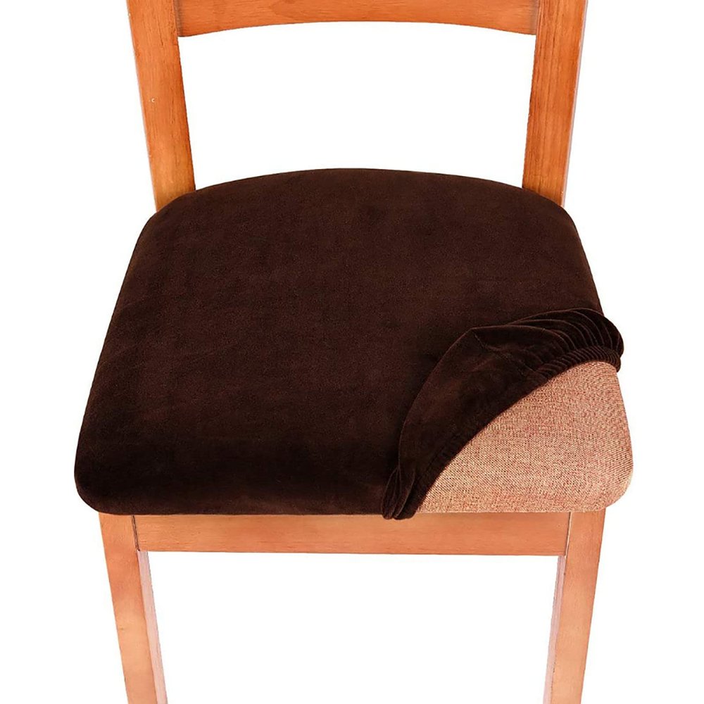 4-Piece Velvet Dining Chair Seat Covers, Dark Brown