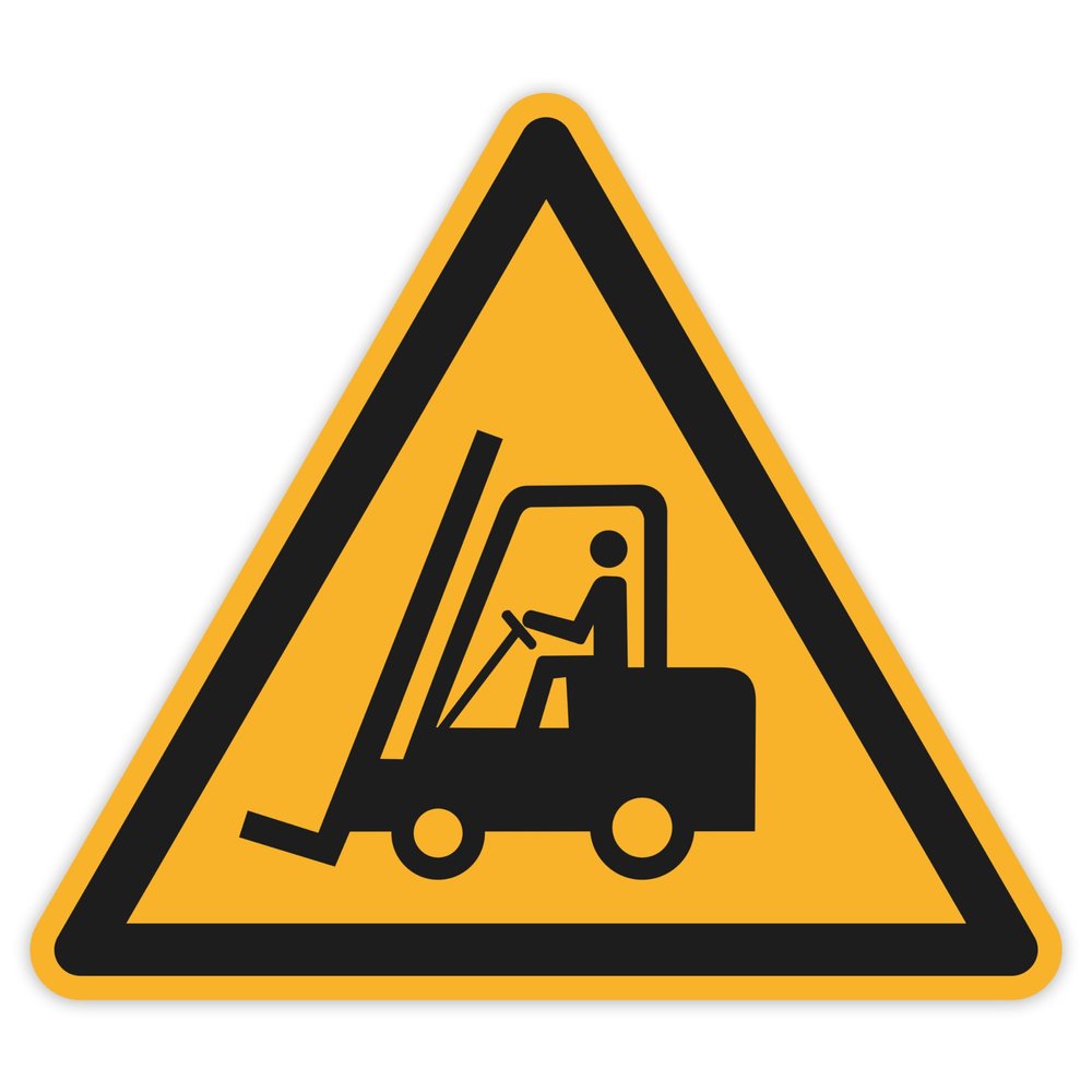 Warning Sign 50 mm – DIN EN ISO 7010 – ASR A1.3 – Indoor and Outdoor Use – Self-Adhesive PVC Sticker (1, W014 Warning: Industrial Trucks)