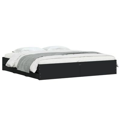 vidaXL Black Bed Frame with Drawers 200 x 200 cm Engineered Wood