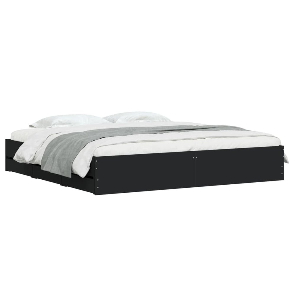 vidaXL Black Bed Frame with Drawers 200 x 200 cm Engineered Wood