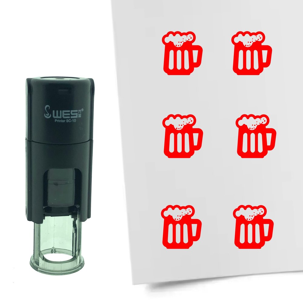 CombiCraft Self-Inking Beer Stamp, Red, 10 mm Round – Ideal for Bullet Journals and Loyalty Cards