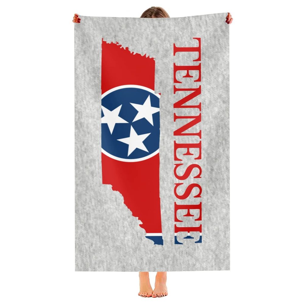 Tennessee Map Flag Beach Blanket, Easy-Care Quick-Drying Beach Towel, 80 x 130 cm