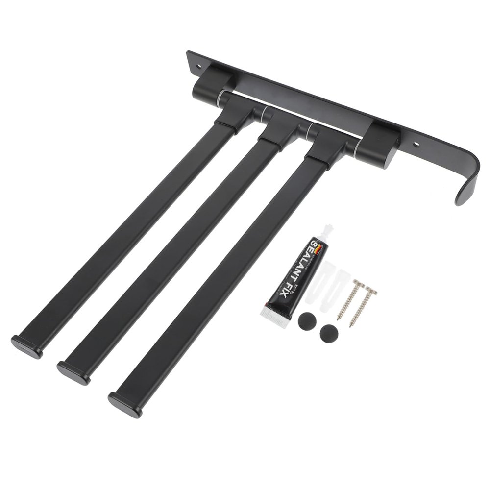 Rotating Aluminum Towel Rack, Folding, Wall-Mounted, Black