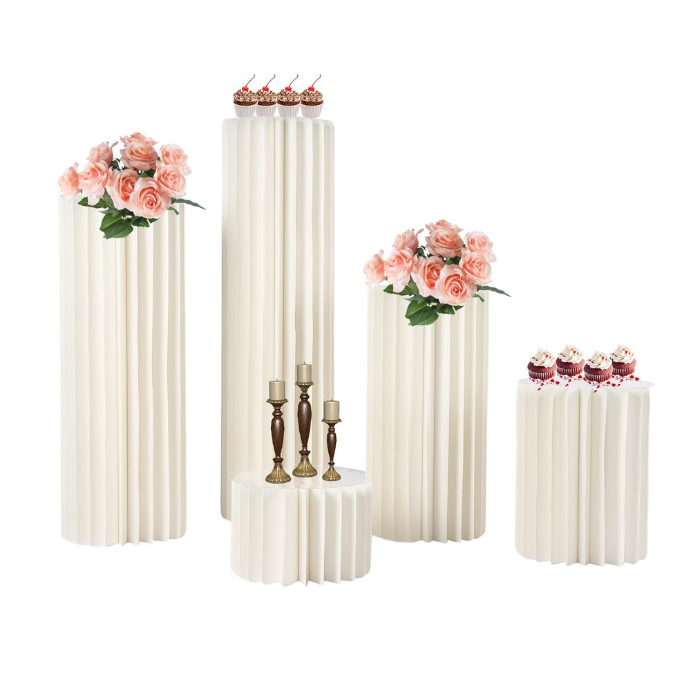 BAOCHADA 5-Piece Foldable Cardboard Flower Stand Set with Acrylic Tops, White