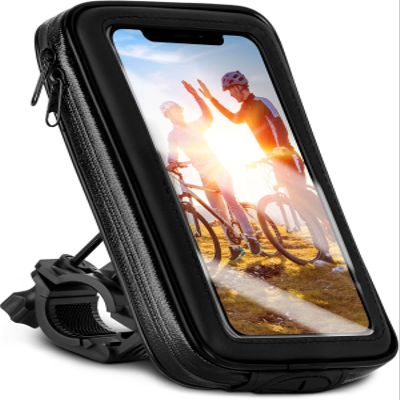 moex Bicycle Handlebar Bag and Phone Holder for Samsung Galaxy S24 Ultra, Water-Resistant, Touchscreen Window, 360° Rotatable, Black