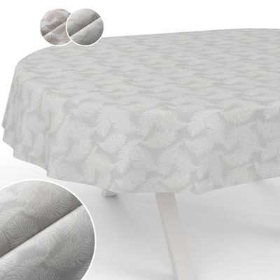 Kate Floral Leaves Oval Tablecloth, Silver, 280 x 140 cm