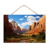 CustonCares Wood Sign "Zion National Park Established," Mountain Lake, 12 x 8 in, Watercolor Travel Art, Distressed Wall Decor view 1