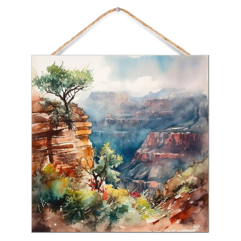 Grand Canyon National Park Wooden Sign, Primitive Decor, Modern Mountain Landscape, Decorative Indoor Wood Sign, Mantel, 30.5 x 30.5 cm