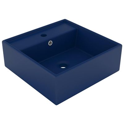 Square Bathroom Sink Overflow, Matte Dark Blue, 41 x 41 cm, Ceramic Hardware