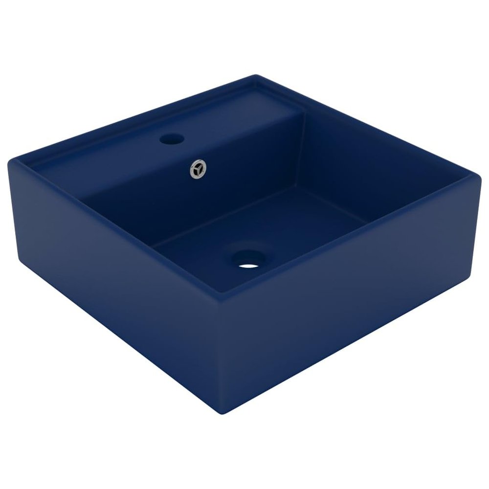 Square Bathroom Sink Overflow, Matte Dark Blue, 41 x 41 cm, Ceramic Hardware