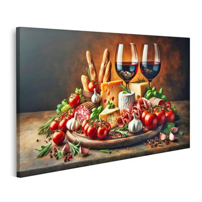 islandburner Kitchen Canvas Print – Gourmet Supper with Select Cheeses and Wines