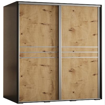 MEBLE KRYSPOL Cannes 10 Modern Wardrobe with 2 Sliding Doors, Hanging Rail and Shelves - 205.2 x 120 x 60 cm - Black/Artisan Silver