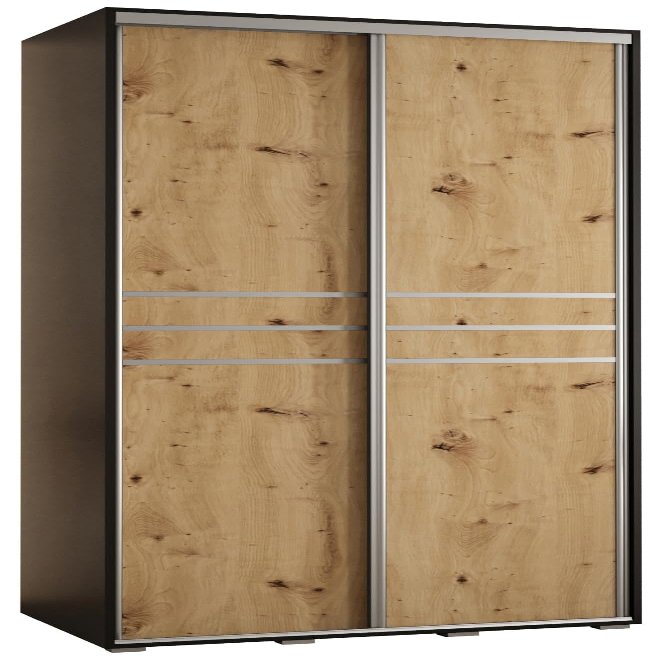 MEBLE KRYSPOL Cannes 10 Modern Wardrobe with 2 Sliding Doors, Hanging Rail and Shelves - 205.2 x 120 x 60 cm - Black/Artisan Silver