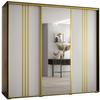MEBLE KRYSPOL Cannes 7 Modern Wardrobe with 3 Sliding Doors, Clothes Rail, Shelves and Mirror, 205.2 x 200 x 60 cm, Black/White/Gold view 1