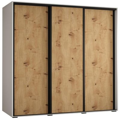 MEBLE KRYSPOL Cannes 1 Modern Wardrobe with 3 Sliding Doors, Hanging Rail and Shelves, White Artisan/Black, 205.2 x 160 x 60 cm