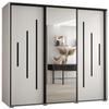MEBLE KRYSPOL Cannes 13 Modern Wardrobe with 3 Sliding Doors, Clothes Rail, Shelves and Mirror, 205.2 x 180 x 45 cm, White White Black view 1