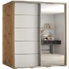 MEBLE KRYSPOL Cannes 5 Modern Wardrobe with 2 Sliding Doors, Clothing Rail, Shelves and Mirror, 205.2 x 120 x 60 cm, Artisan White/Silver view 1