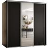 MEBLE KRYSPOL Cannes 3 Modern Wardrobe with 3 Sliding Doors, Rod, Shelves and Mirror, 205.2 x 160 x 60 cm, Black/Black/Silver view 1