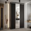 MEBLE KRYSPOL Cannes 3 Modern Wardrobe with 3 Sliding Doors, Rod, Shelves and Mirror, 205.2 x 160 x 60 cm, Black/Black/Silver view 2
