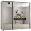 MEBLE KRYSPOL Cannes 2 Modern Wardrobe with 3 Sliding Doors, Clothes Rail, Shelves and Mirror – 205.2 x 180 x 45 cm – White/White/Silver view 1