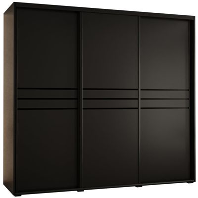 MEBLE KRYSPOL Cannes 10 Modern Wardrobe with 3 Sliding Doors, Hanging Rod and Shelves, Black, 205.2 x 200 x 60 cm