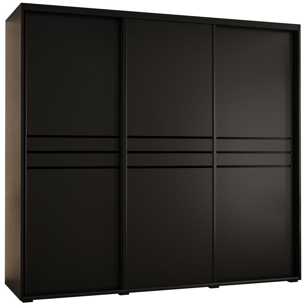 MEBLE KRYSPOL Cannes 10 Modern Wardrobe with 3 Sliding Doors, Hanging Rod and Shelves, Black, 205.2 x 200 x 60 cm
