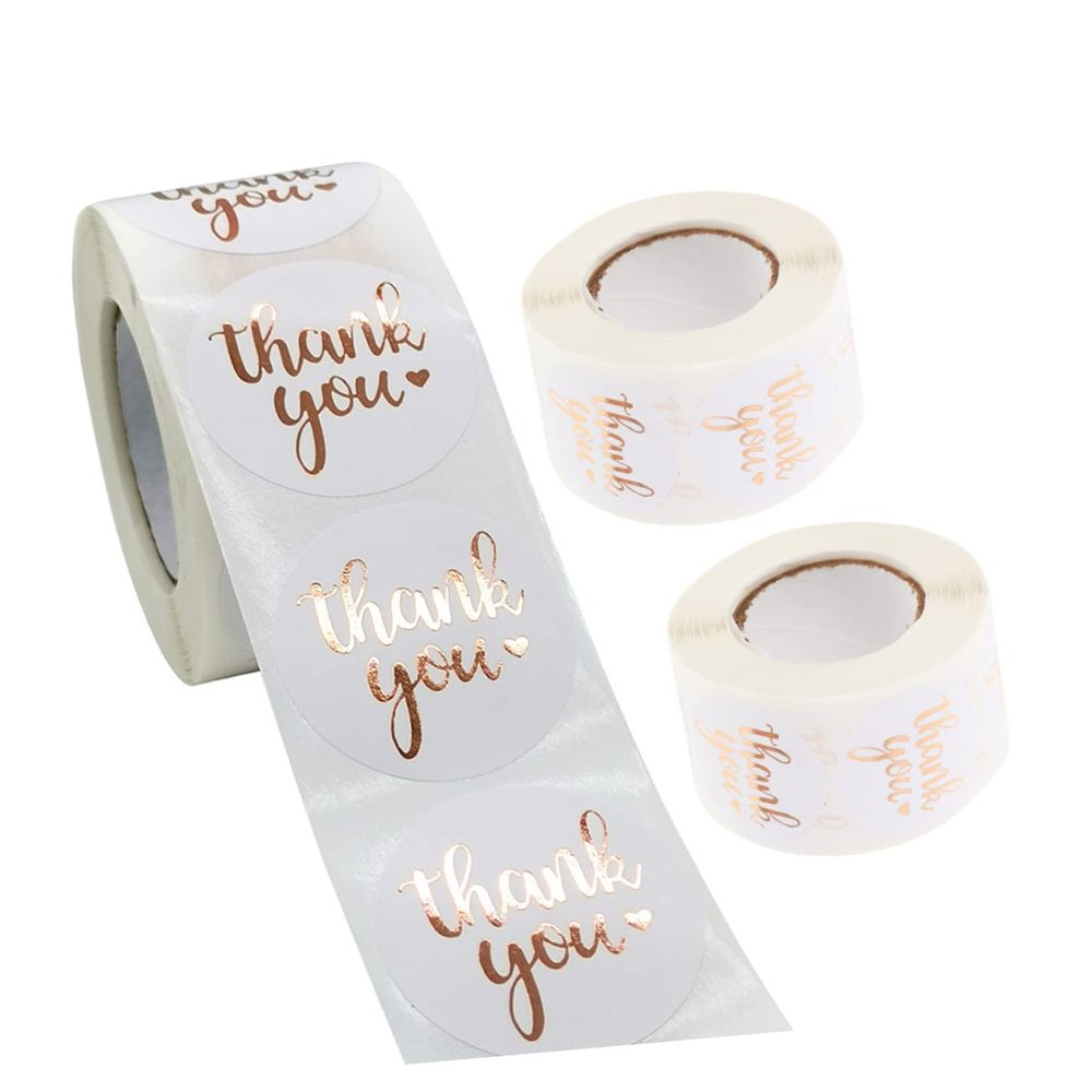 EXCEART 3-Roll Thank-You Sticker Set, Round Self-Adhesive Stickers, 1 in. Diameter