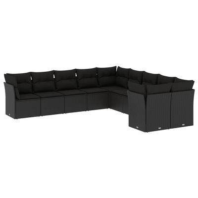 vidaXL 10-Piece Garden Sofa Set with Cushions Black Poly Rattan