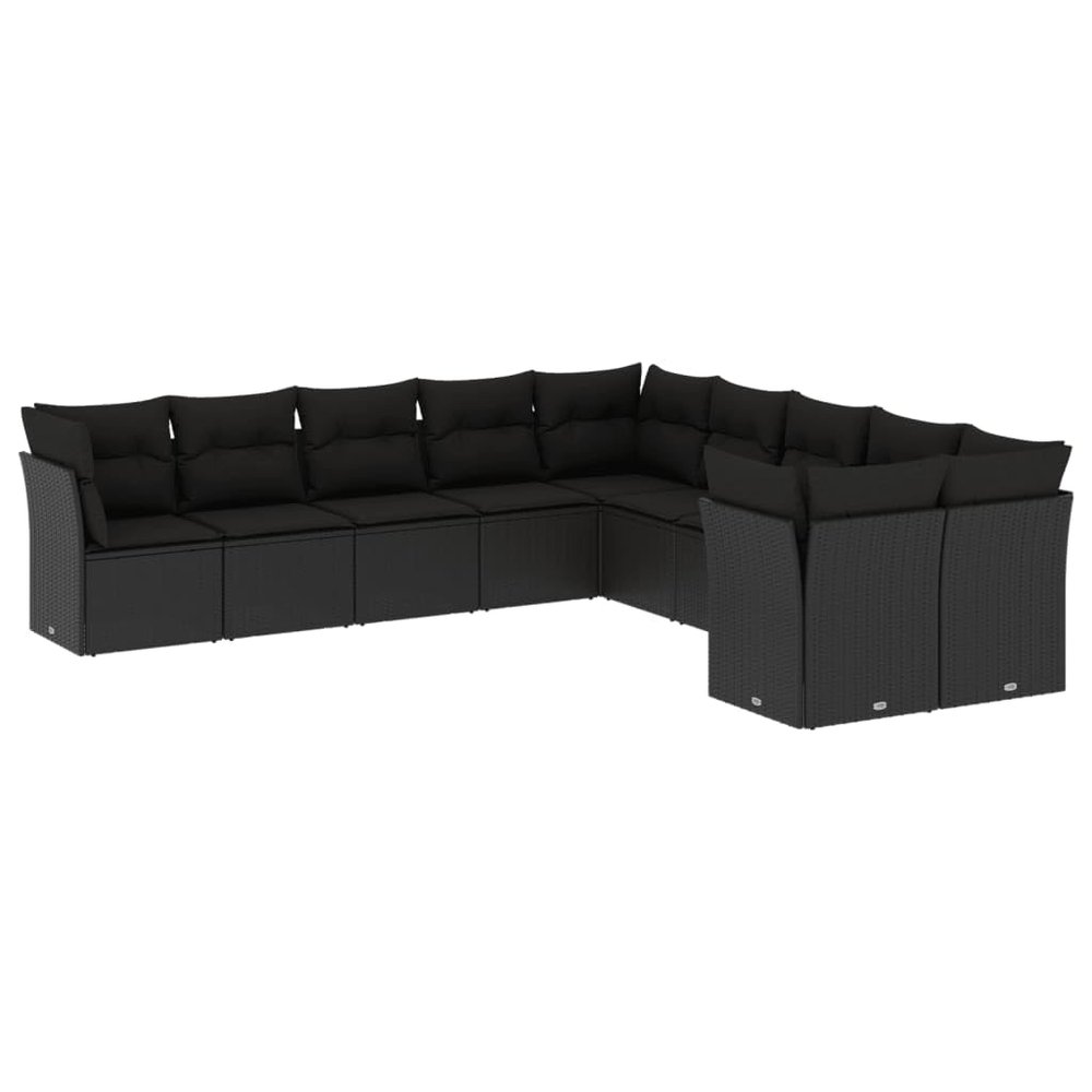 vidaXL 10-Piece Garden Sofa Set with Cushions Black Poly Rattan