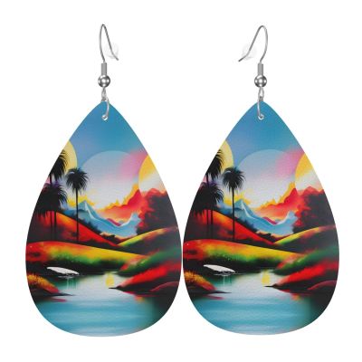 Elegant Leather Earrings with Landscape Design