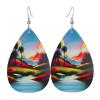 Elegant Leather Earrings with Landscape Design view 1