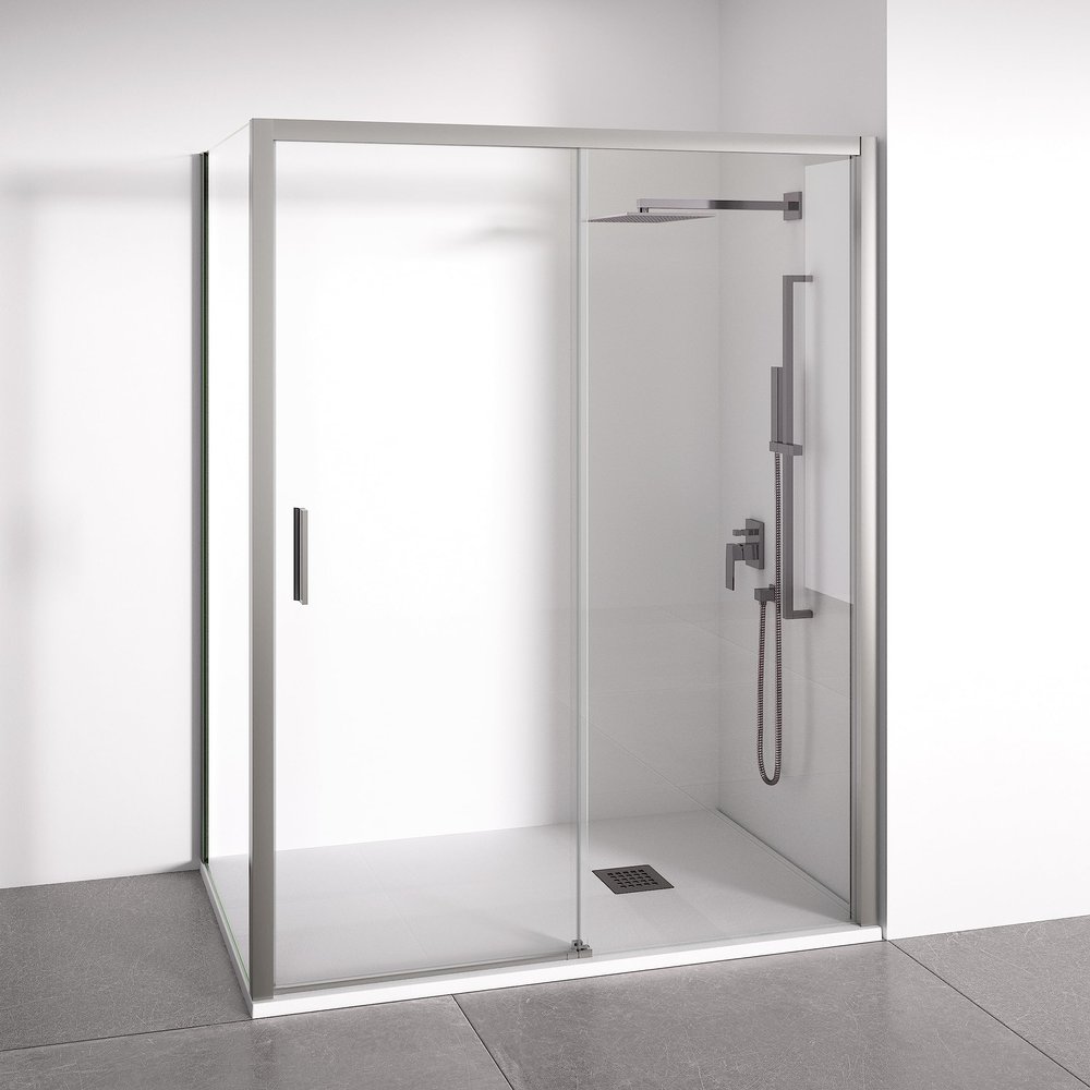 BELLOBATH Corner Shower Enclosure, Silver, 95–100 x 72–75 cm, Left Entry