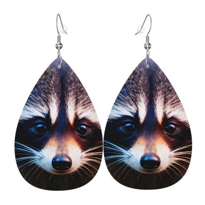 Small Raccoon-Face Leather Earrings