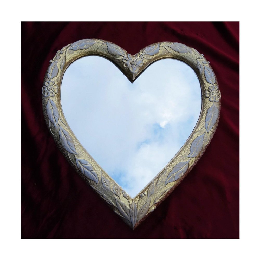 Heart-Shaped Baroque Wall Mirror, Gold and White