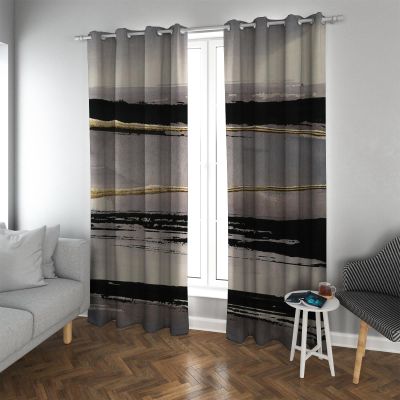 HOBBOY Black Ink Art Blackout Curtains, Gray & Yellow Watercolor, 2 Panels, 2x W140 x L160 cm