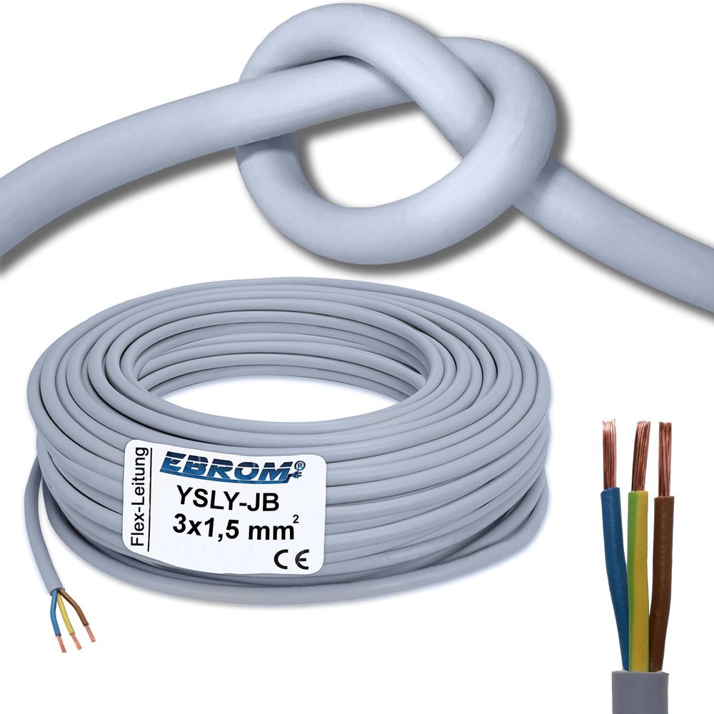 EBROM Flexible YSLY-JB 3x1.5 mm² Installation Cable, Gray, 199 m
