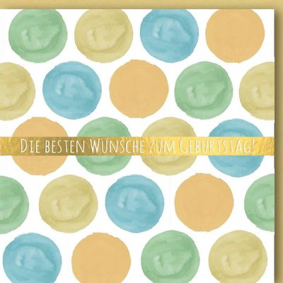 Verlag Dominique Square Birthday Card with Yellow, Blue and Green Dots – with Envelope