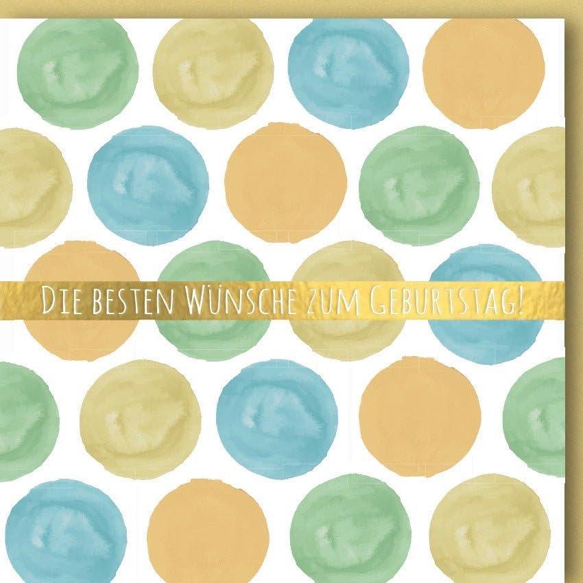 Verlag Dominique Square Birthday Card with Yellow, Blue and Green Dots – with Envelope