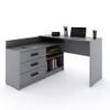 Marlux-Meble Omega L-Shaped Desk with 3 Drawers and 2 Shelves, Matte Gray, 131 x 120 x 76 cm view 1