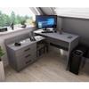 Marlux-Meble Omega L-Shaped Desk with 3 Drawers and 2 Shelves, Matte Gray, 131 x 120 x 76 cm view 3