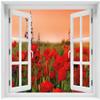 Wallario Glass Picture 60 x 90 cm with Window Frame Illusion: Poppies in a Field view 1