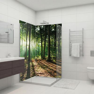 dedeco 2-Piece Corner Shower Wall Forest V5 80 x 210 cm Aluminum 3 mm UV Matte