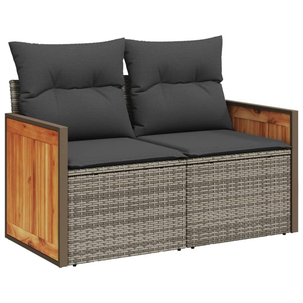 vidaXL 2-Seater Garden Sofa with Cushions, Gray Poly Rattan