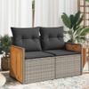 vidaXL 2-Seater Garden Sofa with Cushions, Gray Poly Rattan view 2